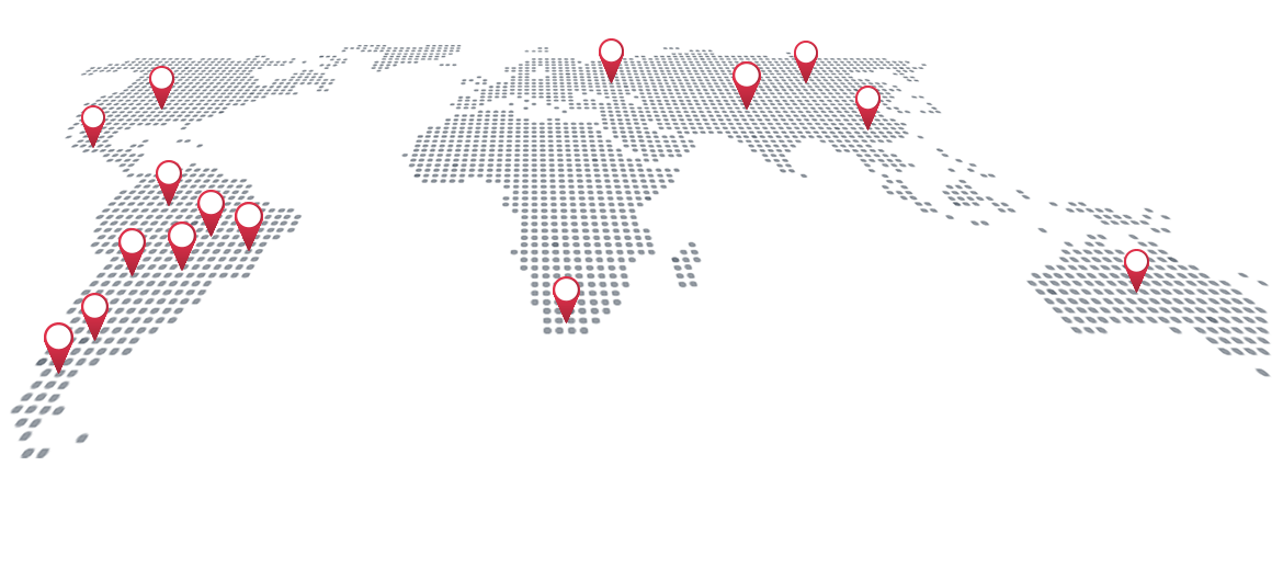 Mapa dos países atendidos pela INPACOM